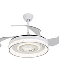 Pwefhsdjvh Ceiling Fan with LED Light 6-Speed Remote Control, modern design with white and chrome accents, adjustable LED lighting.
