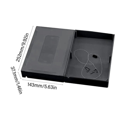 Heavy Duty 48V 13S 6P Electric Bicycle Battery Box Compatible With 18650 Cells Foldable Ebike Enclosure showing dimensions and black material.