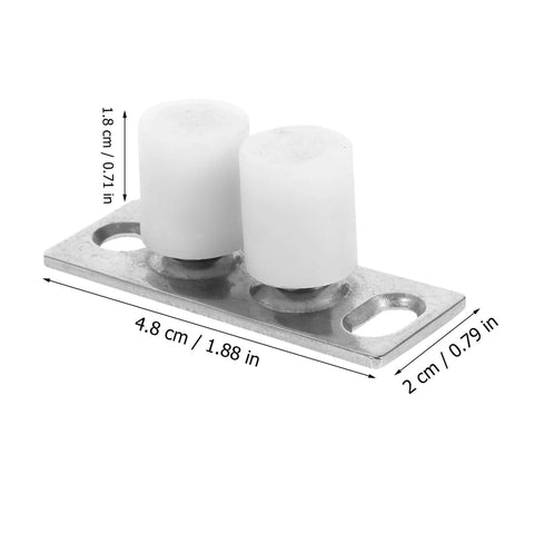 Front view of Barn Door Roller Guide And Floor Guide Kit For Smooth Quiet Glide Operation Easy Installation Durable Iron And Nylon Hardware Ensures Stable Long Lasting Performance For Home Studio Shop Barn Door Setup showing size dimensions.