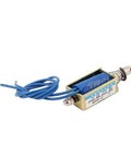 DC Solenoid Electromagnet 12V 300mA Pull Push Type With 5N Force And 10mm Stroke Metal Body In Blue Gold Tone Reliable Performance For DIY Projects Industrial Gadgets And Enclosures, blue wire lead