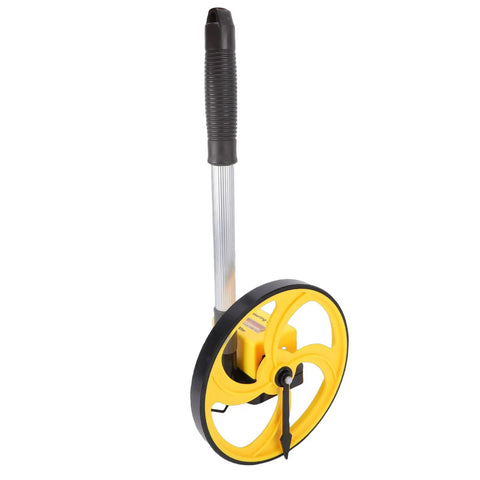 Marhynchus Telescopic Measuring Wheel, 8 Inch Measurement Tool with black handle and yellow wheel, upright position.