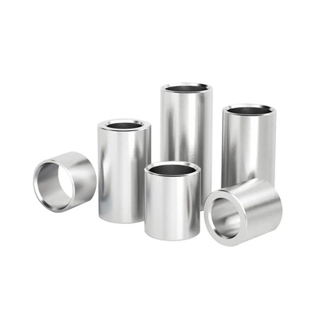 Top Shelf Stainless Steel Sleeve Bearings Five Pack Precision Cylindrical 12mm 17mm Heavy Duty Bushing Spacers in silver color.