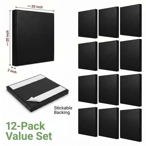 Kickass Quality Golf Wall Padding Panels Premium 20 X 20 X 2 Inch High Density Foam Blocks in a 12-pack with stickable backing.