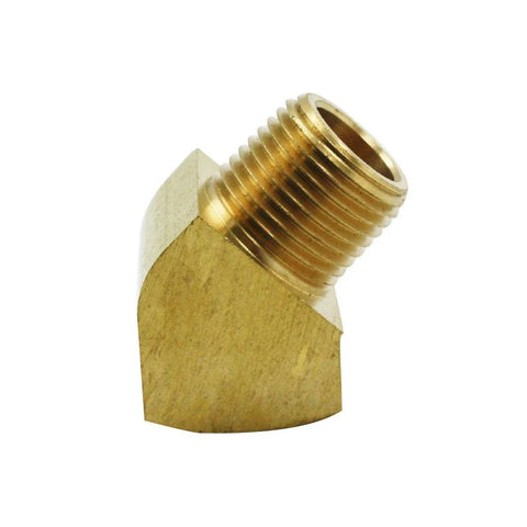 Brass 45° street elbow pipe fitting, 1/4 in. NPT male to 1/4 in. NPT female, hex body, set of 2