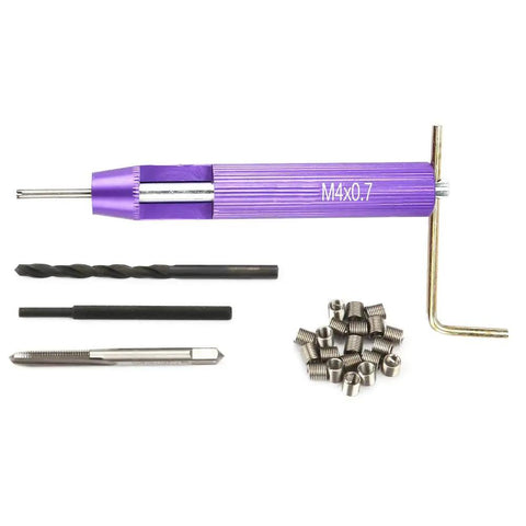 Pro Grade M4 0.7 Thread Repair Kit With Stainless Steel Wire Thread Inserts And Installation Tools For Auto Repair Complete Set With Drill Tap And Wire Inserts Easy Storage Durable Heavy Duty Fix, drill tap and inserts shown