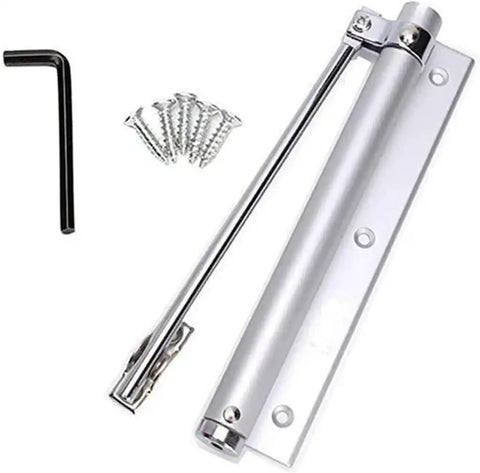 Heavy Duty Automatic Door Closer With Adjustable Aluminum Alloy Hydraulic Spring System, installation kit visible