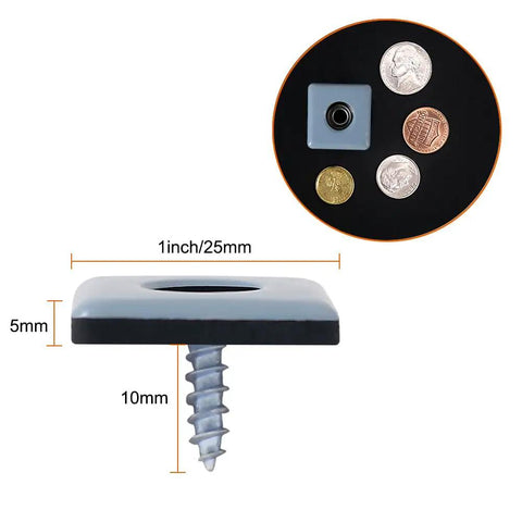 Teflon Furniture Sliders 20 Piece Set 1 Inch Square Glides For Carpet And Hardwood Floors Heavy Duty Scratch Resistant Chair Pads close-up of a gray slider with screw.