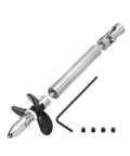 RC Boat Drive Shaft Kit With 36mm Propeller And Universal Joint, 100mm Shaft, 25mm Sleeve, shown with coupler and hex wrench