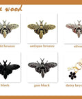 Honeybee turn-lock clasp set (5 pcs) with 1 keychain; metal finishes in light bronze, antique bronze, silver, black.