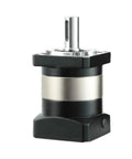 Plf090 Planetary Gearbox Reducer With Seven Arcmin Backlash And Ratios Spanning Three To Fifty One, black and silver design for Nema 34 motors.