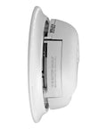 Hardwired AC Smoke Alarm With 10 Year Sealed Battery Backup And Smart Sensing Tech viewed from the side, showcasing battery backup feature.