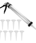 Top Tier Metal Caulk Gun With Thick Half Round Rod For Windows Doors And Bathroom Sealant, silver metal applicator with nozzles.