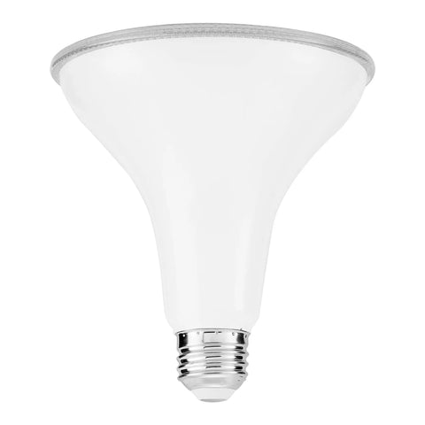 PAR38 LED Flood Light Bulbs 3000K Warm White, 1275 Lumens, dimmable, viewed from angled side, showing E26 socket and flood design.