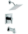 Modern Single-Handle Tub and Shower Faucet in Chrome With Valve Included For An Easy Upgrade, 1-Spray Showerhead, WaterSense Certified, 1.8 GPM Flow, Durable Budget-Friendly Bath Fixture visible from side angle showing showerhead, handle, and spout