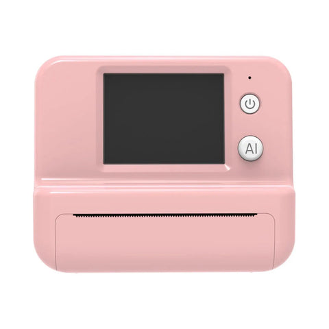 Totally Rad Pink Mini Thermal Printer With AI Voice Recognition And Built In Display features a compact design, buttons, and screen.