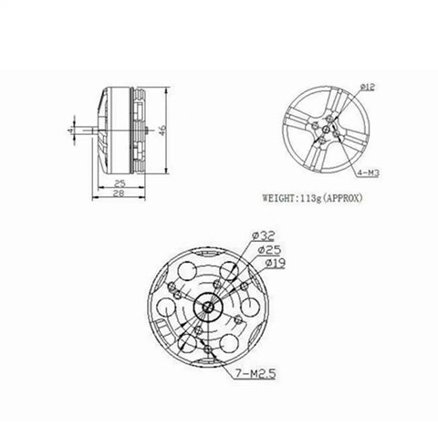 Technical schematic of 3-6S 380KV 4108 Disc Brushless Motors For Quad Hexa And Octo Copters Rugged Build 46mm Diameter 41mm Stator