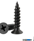 Beefy Heavy Duty Flat Head Phillips Wood Screws 80 Pc Set, High Hardness Carbon Steel 1022A With 8.8 Strength, Phosphated Black Finish