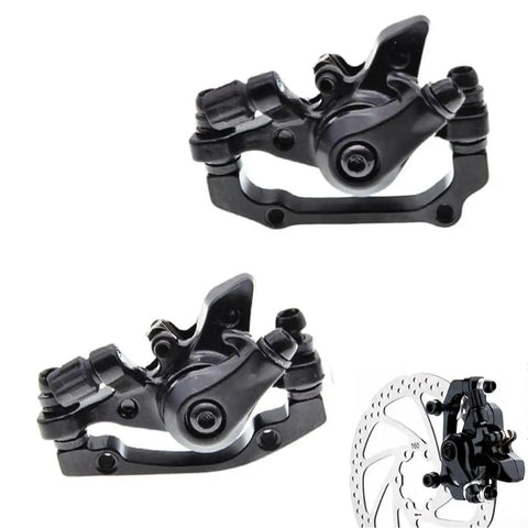 Heavy Hitter Mechanical Disc Brake Kit For Mountain Bikes And Fat Tire Electric Cruisers With Reinforced Aluminum Caliper And 160 Mm Floating Steel Rotor, showing calipers and rotor.