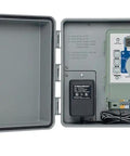 Outdoor Sprinkler Controller Cabinet With GFCI Weatherproof ABS Box Tamper Resistant Hinged Door Open With Indoor Controller Inside