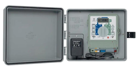 Outdoor Sprinkler Controller Cabinet With GFCI Weatherproof ABS Box Tamper Resistant Hinged Door Open With Indoor Controller Inside