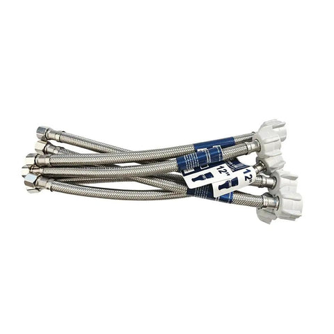 Six Pack 12 Inch Braided Stainless Steel Toilet Supply Lines 3/8 Inch Compression To 7/8 Inch Back Nut