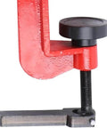 Close-up of bead roller machine clamp, part of heavy-duty low carbon steel build for crimping, automotive and workshop use.