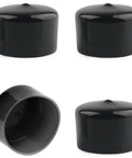 Four black rubber bearing caps, 1.98-inch, for trailer wheel hub dust covers; front, side, and interior views.