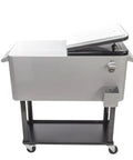 80 Quart Rolling Ice Chest Cooler Cart On Wheels For Outdoor Parties And Backyard BBQs, Portable Beverage Bar With Shelves, Bottle Opener, Holds 70 Cans Or 50 Bottles, Keeps Drinks Cold For Hours