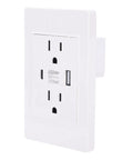 Top-Tier 15A Wall Outlet With Built-In USB And Type-C Ports For Seamless Dual Device Charging Heavy-Duty Steel Frame Socket features a white finish.