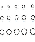 External C Clip Circlip Set 480 Pieces Ranging From 5 To 19 Mm In Carbon Steel Includes various ring sizes.