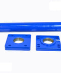 Three-piece blue DURASOLID axle bearing puller set: long threaded rod and two square mounting plates for Toyota vehicles