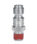 Top Shelf Zinc Plated Steel Air Plug Set 3/8 Inch Core 1/4 Inch Mnpt Male Thread with red threads for air tools.