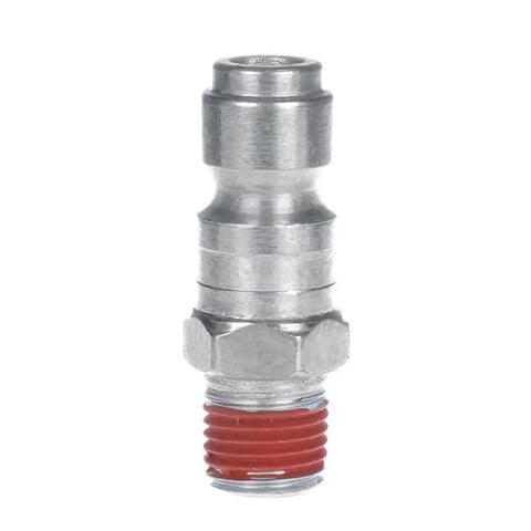 Top Shelf Zinc Plated Steel Air Plug Set 3/8 Inch Core 1/4 Inch Mnpt Male Thread with red threads for air tools.