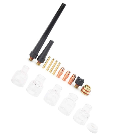 Heavy Duty Welding Torch Consumable Kit With Beefy Glass Cups, brass clamps, durable electrodes, precision nozzles for WP9 WP20.