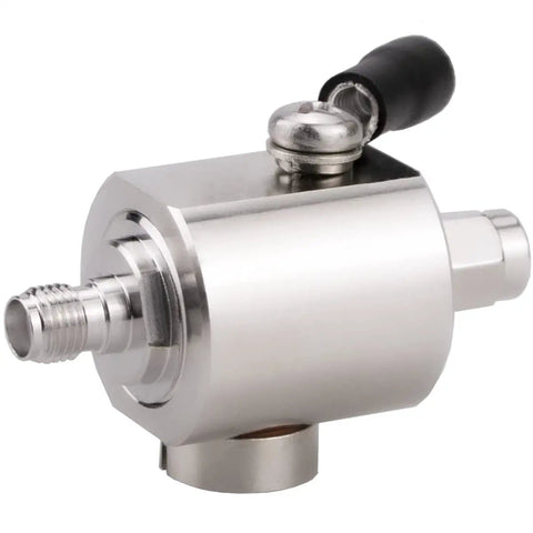 SMA Male To Female Lightning Arrestor, 50 Ohm, DC 0-6 GHz, Replaceable 90V Gas Tube Element, side view with SMA connectors