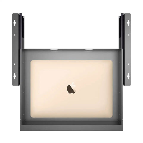 Slick Under Desk Pull Out Drawer Slide Cabinet Game Changer Gear Fits Standing And Standard Workspaces, Steel design visible.