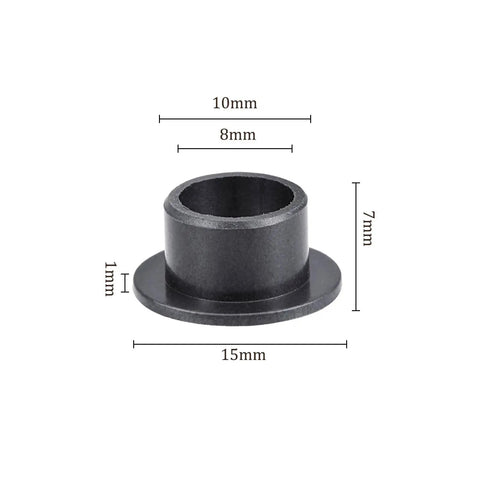 Heavy Duty 4 Pack Flanged Sleeve Bearings 8Mm By 10Mm By 7Mm Pom Oilless Bushings Built Tough For Equipment Runs Slick And Zero Hassle Self Lube Design Black with dimensions shown.