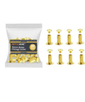 20 Pack Of Chicago Screw Posts With 10mm Brass Plated Finish in a transparent bag for scrapbooking and leather craft.