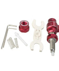 Dope Aluminum Cushion Plunger And Screw On Arrow Rest For Recurve And Takedown Bows With Tight Flight Stability And Crisp Shot Alignment In Fresh Red Kit components shown including adjustable plunger and tools.