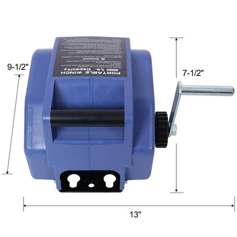 Heavy Duty 12V Electric Boat Winch With Wireless Remote, 6000 Lbs Rolling Capacity For Trailer Truck Marine Use, blue motor with hand crank.