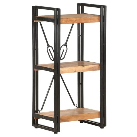 3 Tier Industrial Bookcase With Solid Acacia Wood And Black Steel Frame For Small Spaces, Rustic Modern Display Shelf