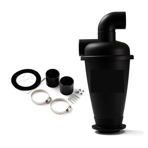 Black turbocharged vacuum dust collector cyclone separator for DIY woodworking and industrial use with dual filter system.
