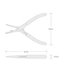 Diagram showing dimensions of Pocket Sized Mini Needle Nose Pliers With Serrated Jaw For Precision Grips Long Tapered Nose Crosscut Teeth