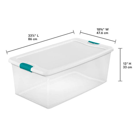 Slay Your Storage Goals With This Badass Set Of Plastic Latching Storage Bins Featuring Secure Snap Lids, Includes 106 Qt And 64 Qt Totes For Closet Decluttering, Garage Organization, And Keeping Bugs At Bay. 33.75" durable plastic storage bin with secure snap lid.