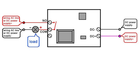 Wiring diagram for 12V Time Delay Relay Module For Smart Home Automation And Arduino Projects, showing connections and power supply.