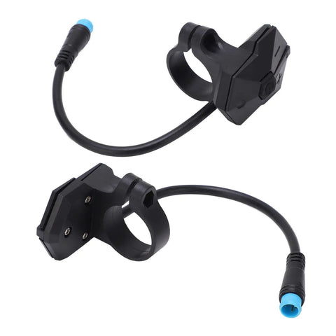 Electric Bike Display Extension Cable With Control Button For P850C, black PVC, ring mount, blue connector, dual angle view