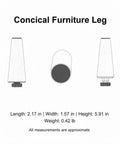 Diagram of Conical Furniture Leg Replacement Kit With M8 Thread showing dimensions, lightweight, and installation side view.