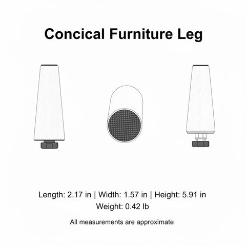 Diagram of Conical Furniture Leg Replacement Kit With M8 Thread showing dimensions, lightweight, and installation side view.