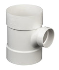 PVC DWV Sanitary Reducer Tee 4 By 4 By 2 Inch For Drain Waste And Vent Plumbing Fittings White Smooth Transition Vertical Line