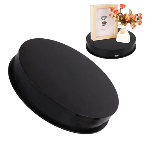 Premium 360 Degree Rotating Turntable Display Stand For Jewelry, Watches, And Digital Products with smooth black finish.